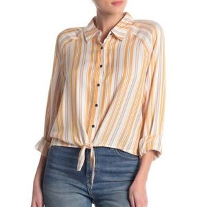 Love Fire Long Sleeve Tie Front Button Shirt Gold